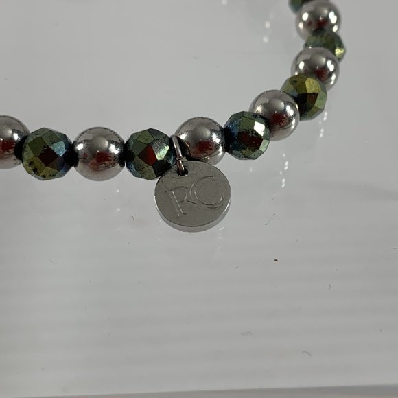 Rustic Cuff Beaded Stretch Bracelet Silver Tone Gray - Picture 3 of 7